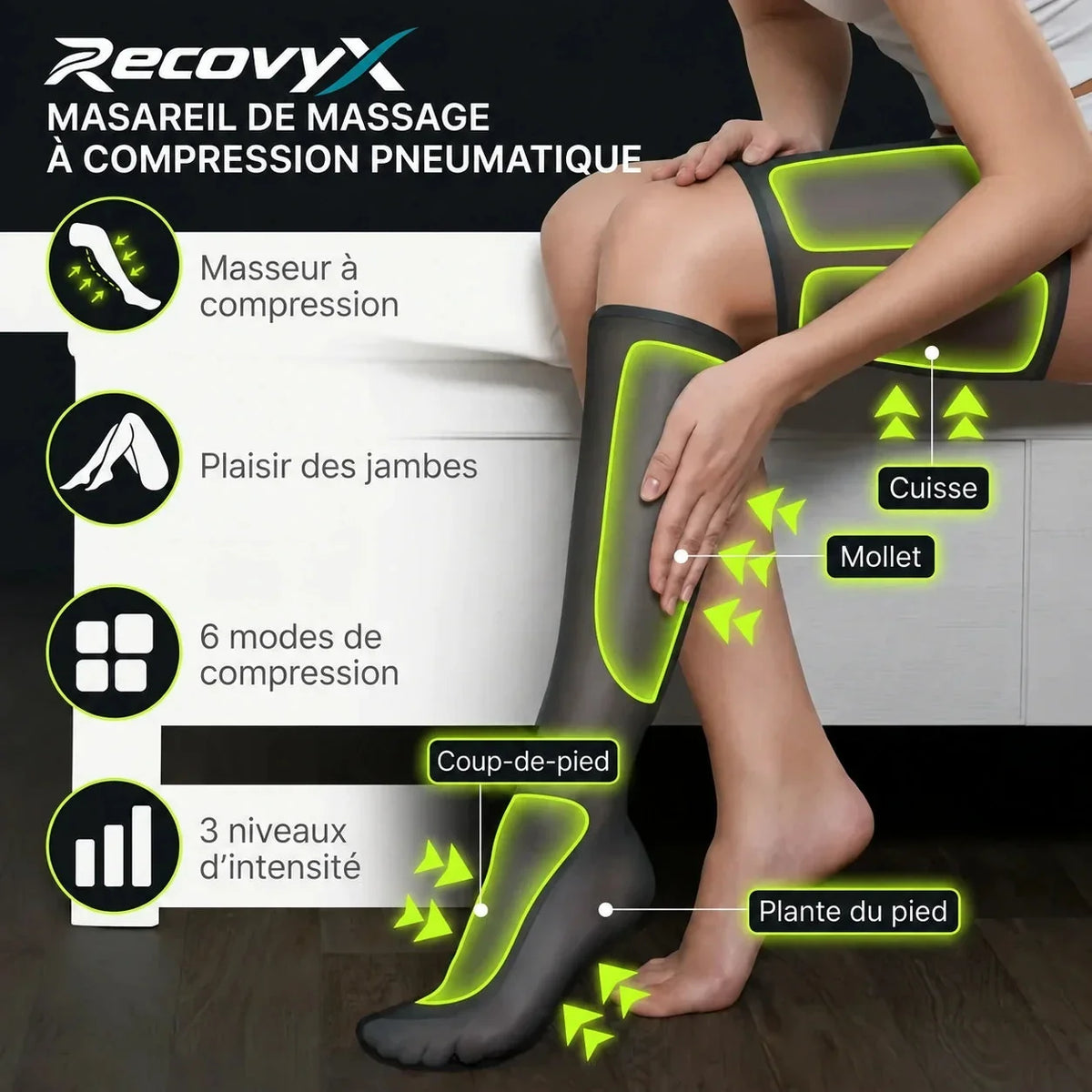 Recovyx AirWave Pro – Bottes de pressothérapie pour jambes fatiguées