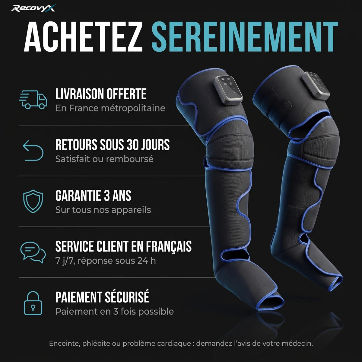 Recovyx AirWave Pro – Bottes de pressothérapie pour jambes fatiguées